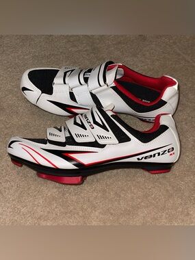 Venzo White and Red Road Cycling Shoes